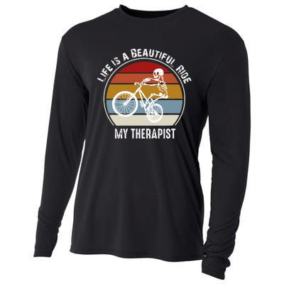 Skeleton Riding A Bicycle Life Is A Beautiful Bicycling Cooling Performance Long Sleeve Crew