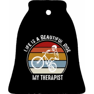 Skeleton Riding A Bicycle Life Is A Beautiful Bicycling Ceramic Bell Ornament