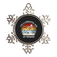 Skeleton Riding A Bicycle Life Is A Beautiful Bicycling Metallic Star Ornament