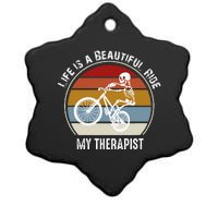 Skeleton Riding A Bicycle Life Is A Beautiful Bicycling Ceramic Star Ornament