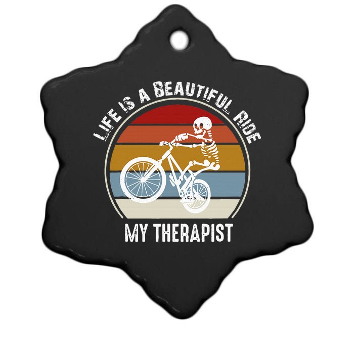 Skeleton Riding A Bicycle Life Is A Beautiful Bicycling Ceramic Star Ornament