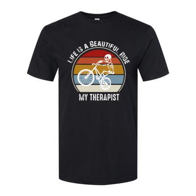 Skeleton Riding A Bicycle Life Is A Beautiful Bicycling Softstyle CVC T-Shirt