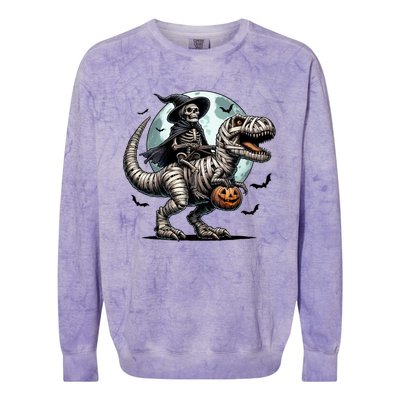 Skeleton Riding A Mummy Dinosaur Trex Colorblast Crewneck Sweatshirt