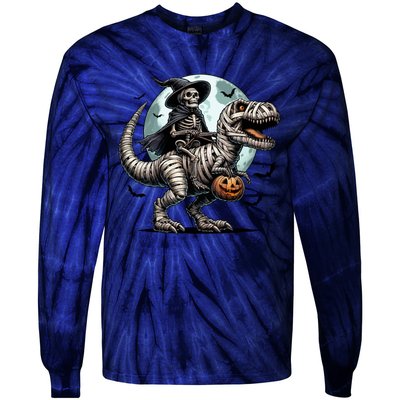 Skeleton Riding A Mummy Dinosaur Trex Tie-Dye Long Sleeve Shirt