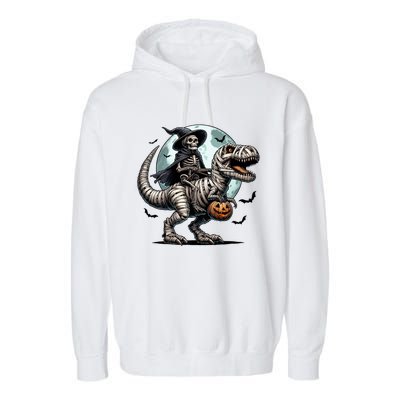 Skeleton Riding A Mummy Dinosaur Trex Garment-Dyed Fleece Hoodie