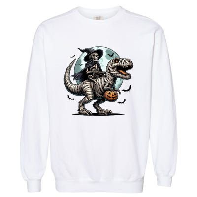 Skeleton Riding A Mummy Dinosaur Trex Garment-Dyed Sweatshirt