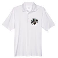 Skeleton Riding A Mummy Dinosaur Trex Men's Origin Performance Pique Polo