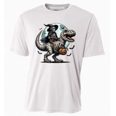 Skeleton Riding A Mummy Dinosaur Trex Cooling Performance Crew T-Shirt