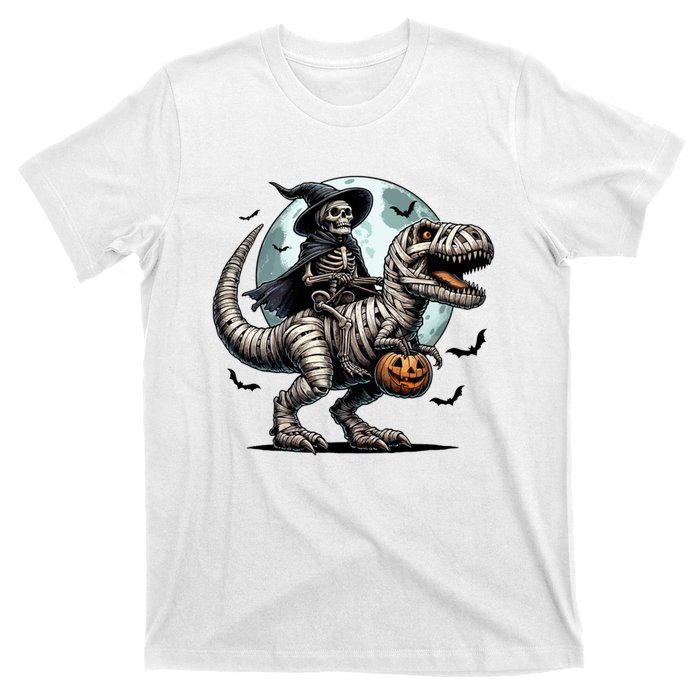 Skeleton Riding A Mummy Dinosaur Trex T-Shirt