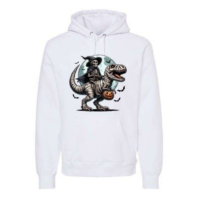 Skeleton Riding A Mummy Dinosaur Trex Premium Hoodie