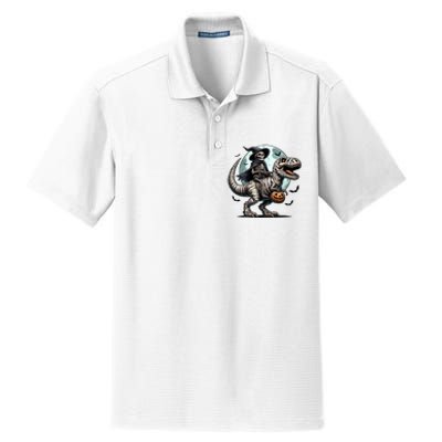 Skeleton Riding A Mummy Dinosaur Trex Dry Zone Grid Polo