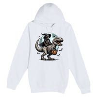 Skeleton Riding A Mummy Dinosaur Trex Premium Pullover Hoodie