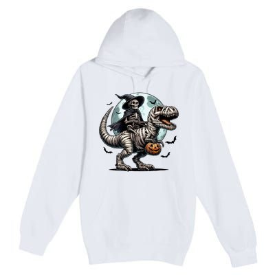 Skeleton Riding A Mummy Dinosaur Trex Premium Pullover Hoodie