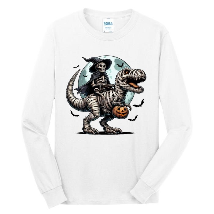 Skeleton Riding A Mummy Dinosaur Trex Tall Long Sleeve T-Shirt