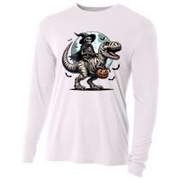 Skeleton Riding A Mummy Dinosaur Trex Cooling Performance Long Sleeve Crew