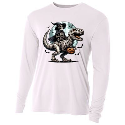 Skeleton Riding A Mummy Dinosaur Trex Cooling Performance Long Sleeve Crew