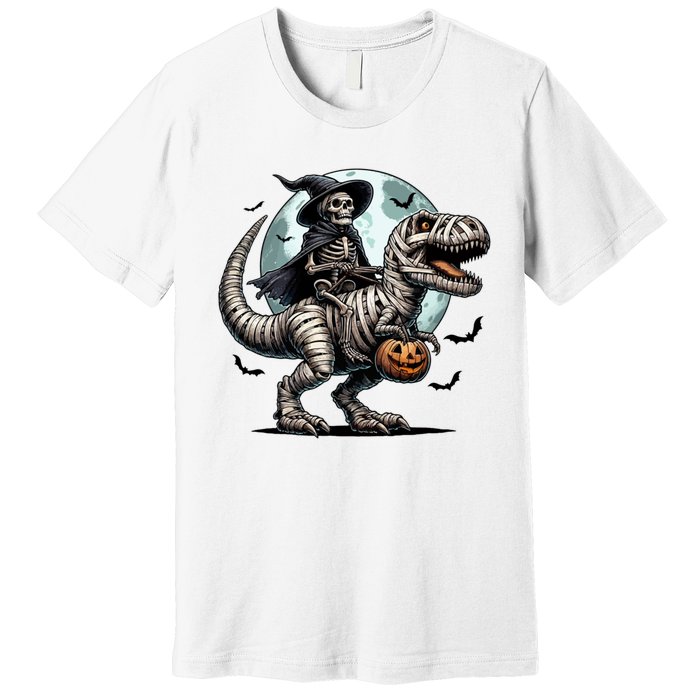 Skeleton Riding A Mummy Dinosaur Trex Premium T-Shirt