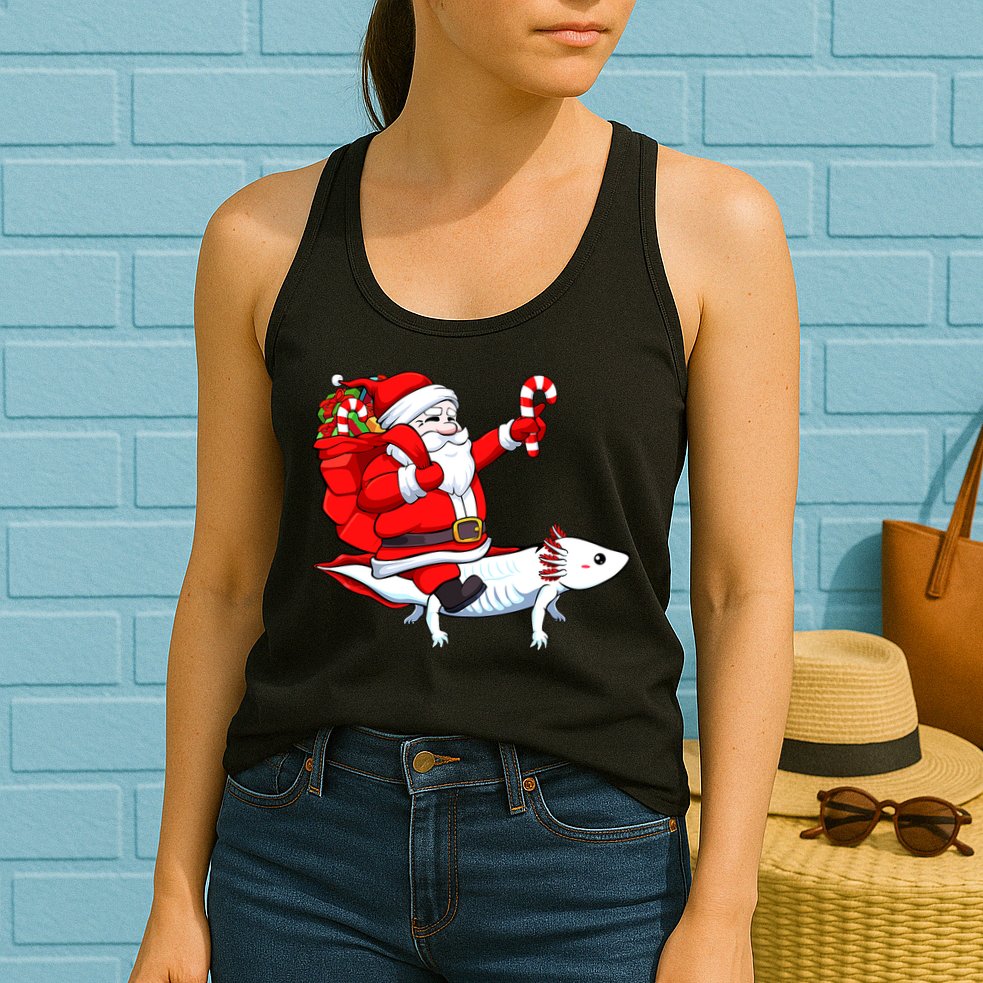 Santa Riding Axolotl Christmas Pajama Gifts Boys Womens Tank Top
