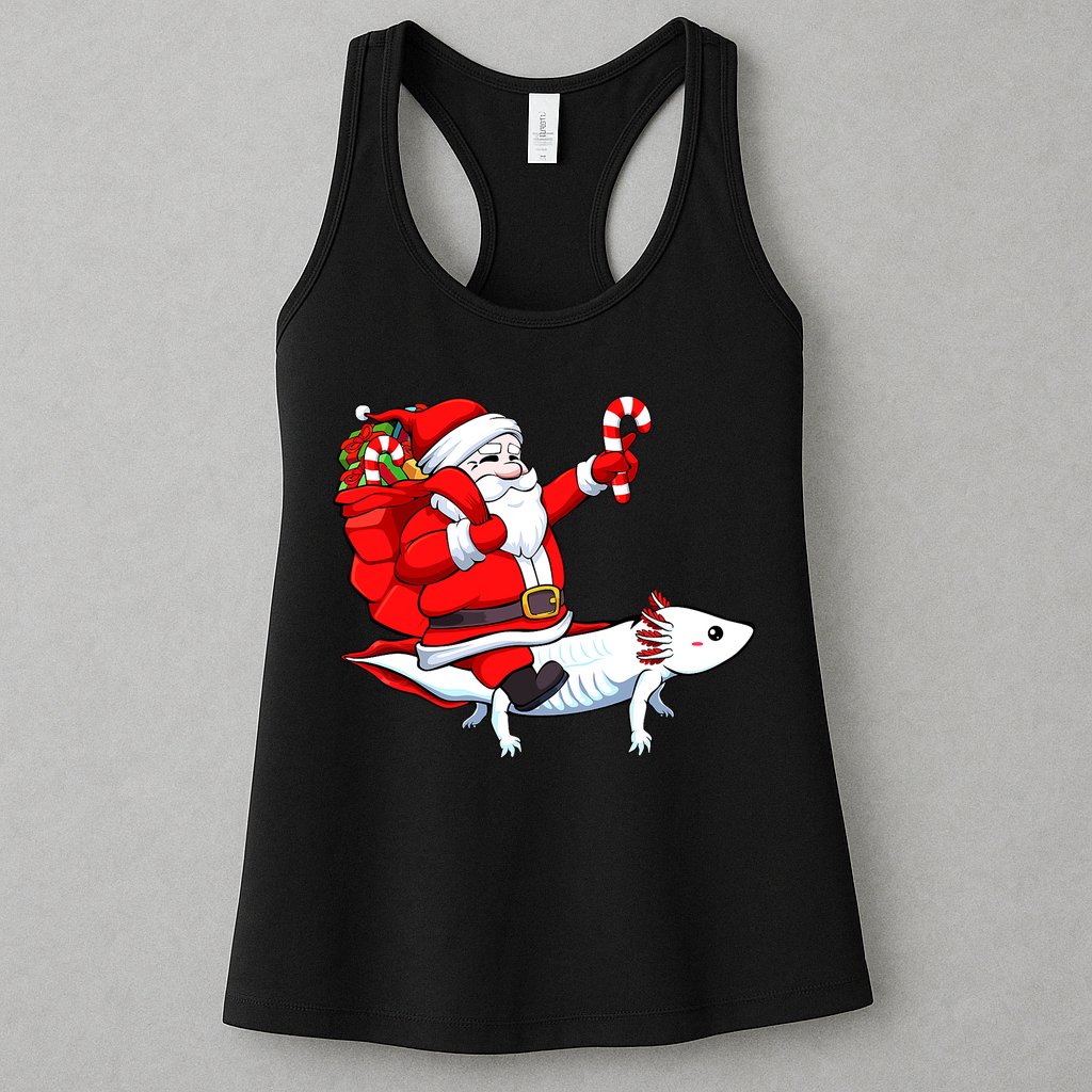 Santa Riding Axolotl Christmas Pajama Gifts Boys Womens Tank Top
