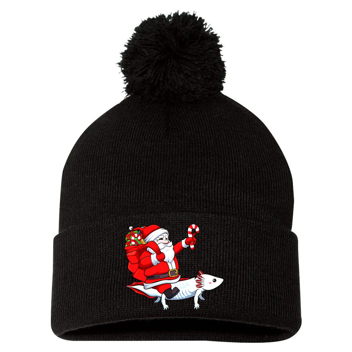 Santa Riding Axolotl Christmas Pajama Gifts Boys Pom Pom 12in Knit Beanie