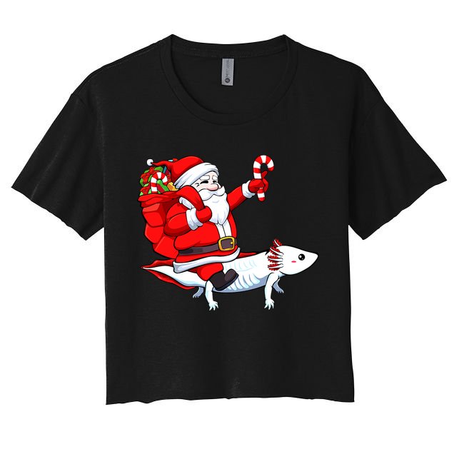 Santa Riding Axolotl Christmas Pajama Gifts Boys Crop Top