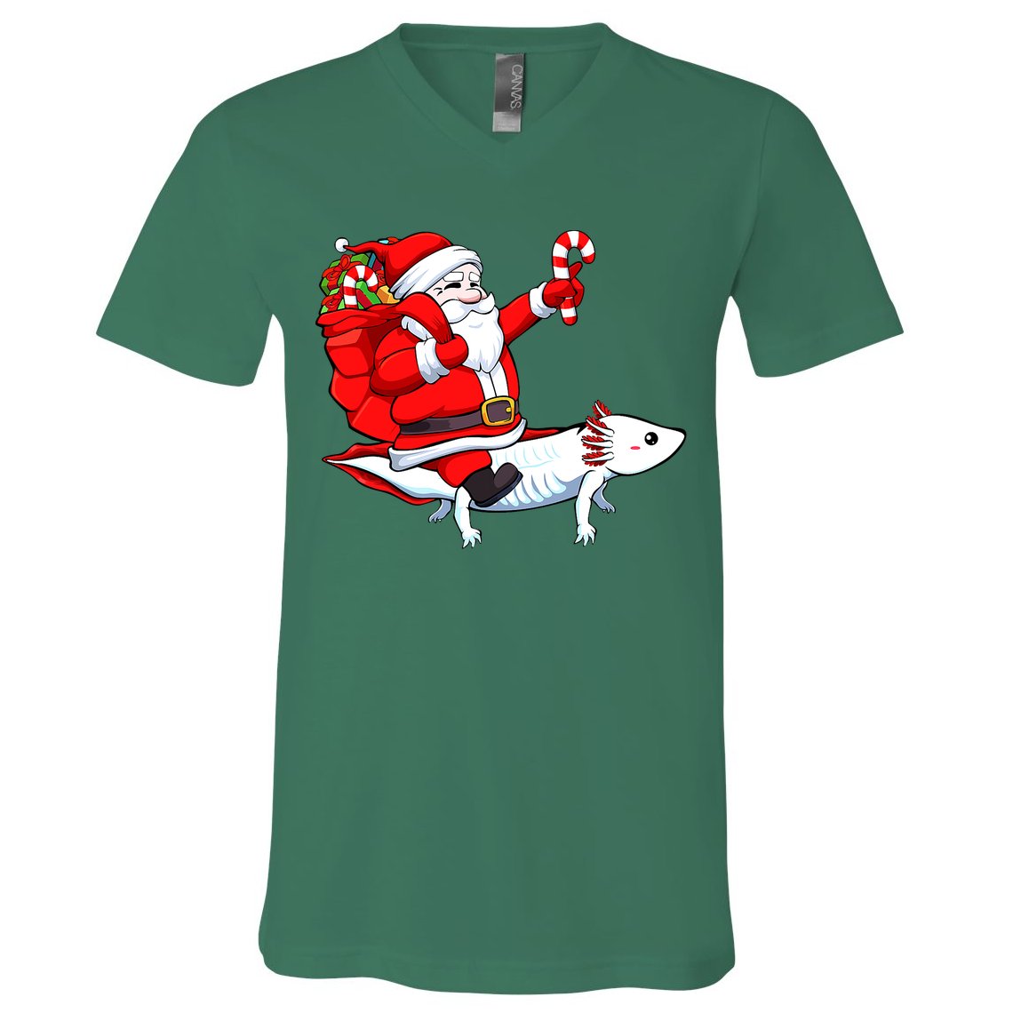 Santa Riding Axolotl Christmas Pajama Gifts Boys V-Neck T-Shirt