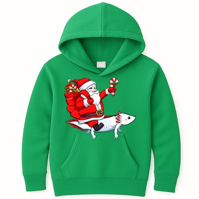 Santa Riding Axolotl Christmas Pajama Gifts Boys Kids Hoodie