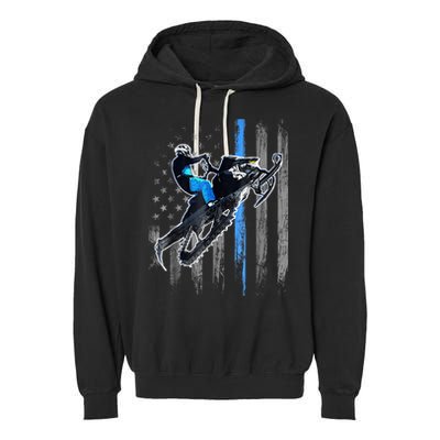 Snowmobile Riding American Flag Garment-Dyed Fleece Hoodie