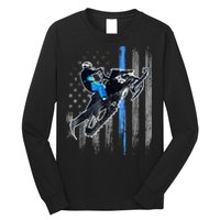 Snowmobile Riding American Flag Long Sleeve Shirt