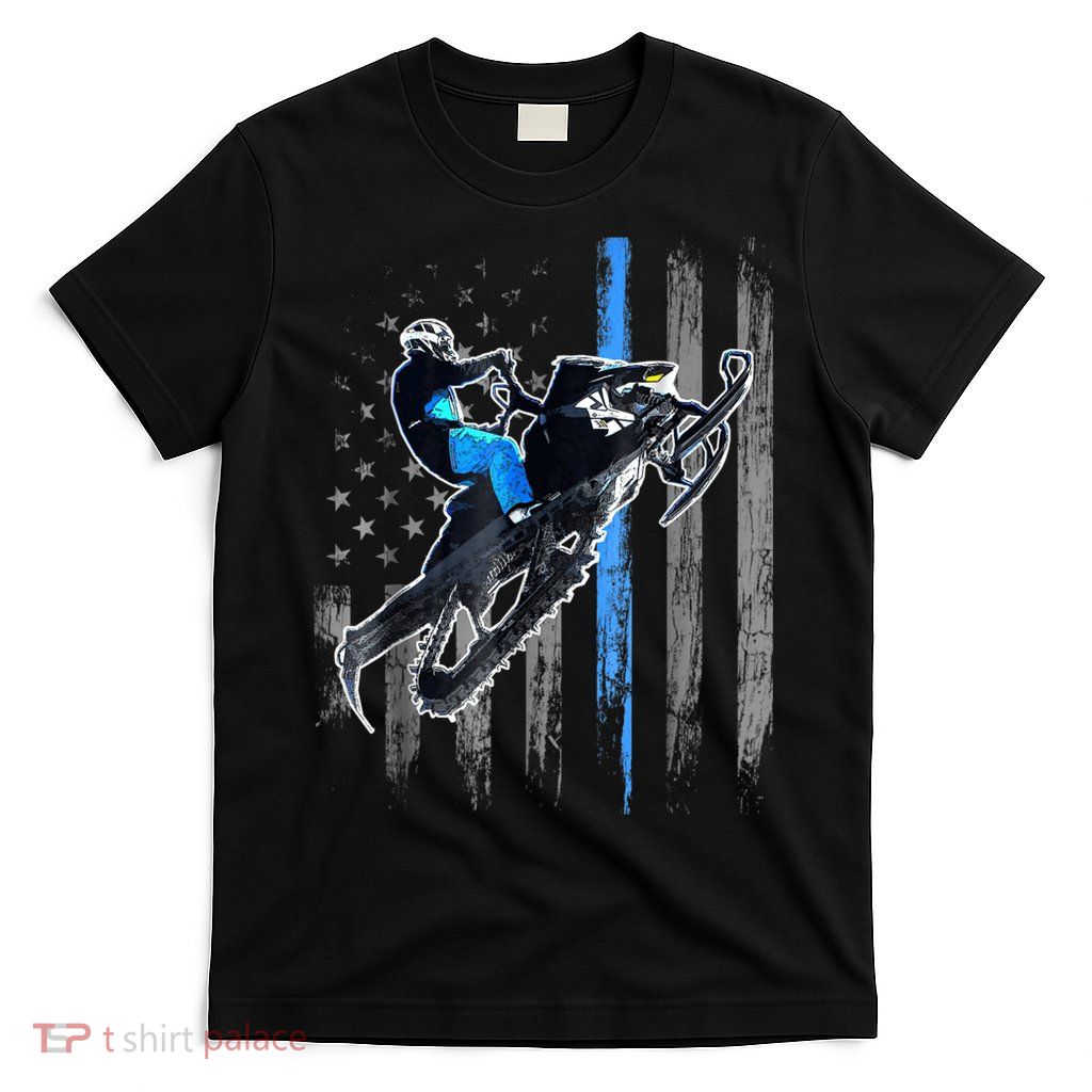 Snowmobile Riding American Flag T-Shirt