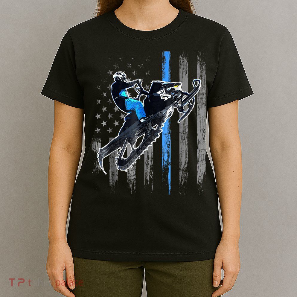 Snowmobile Riding American Flag T-Shirt