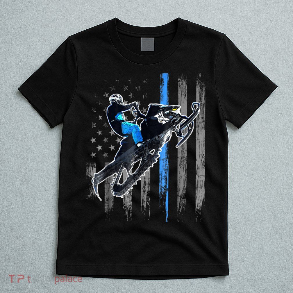 Snowmobile Riding American Flag T-Shirt