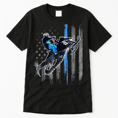 Snowmobile Riding American Flag Tall T-Shirt