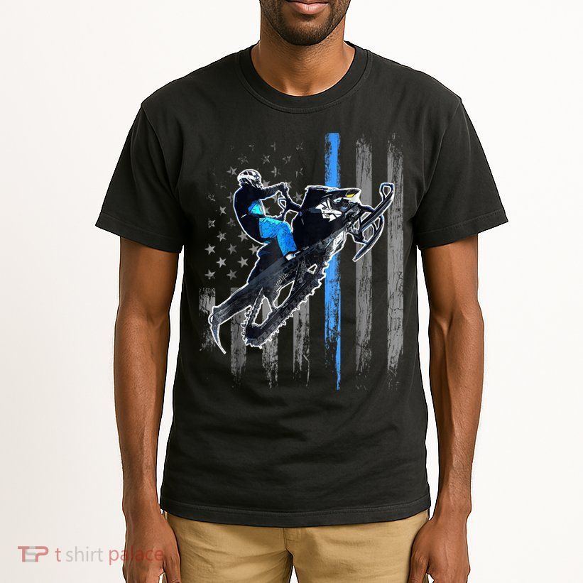 Snowmobile Riding American Flag Tall T-Shirt