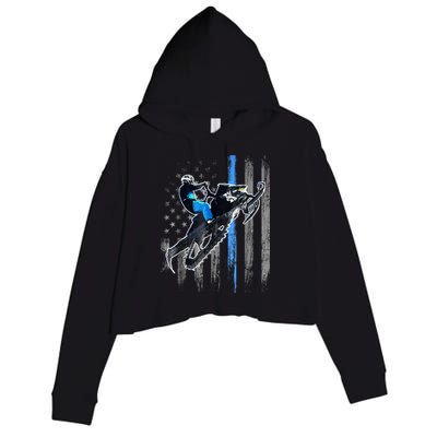 Snowmobile Riding American Flag Crop Fleece Hoodie