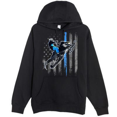 Snowmobile Riding American Flag Premium Pullover Hoodie