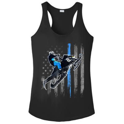Snowmobile Riding American Flag Ladies PosiCharge Competitor Racerback Tank