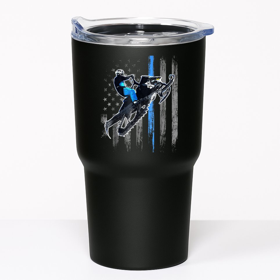Snowmobile Riding American Flag Tumbler