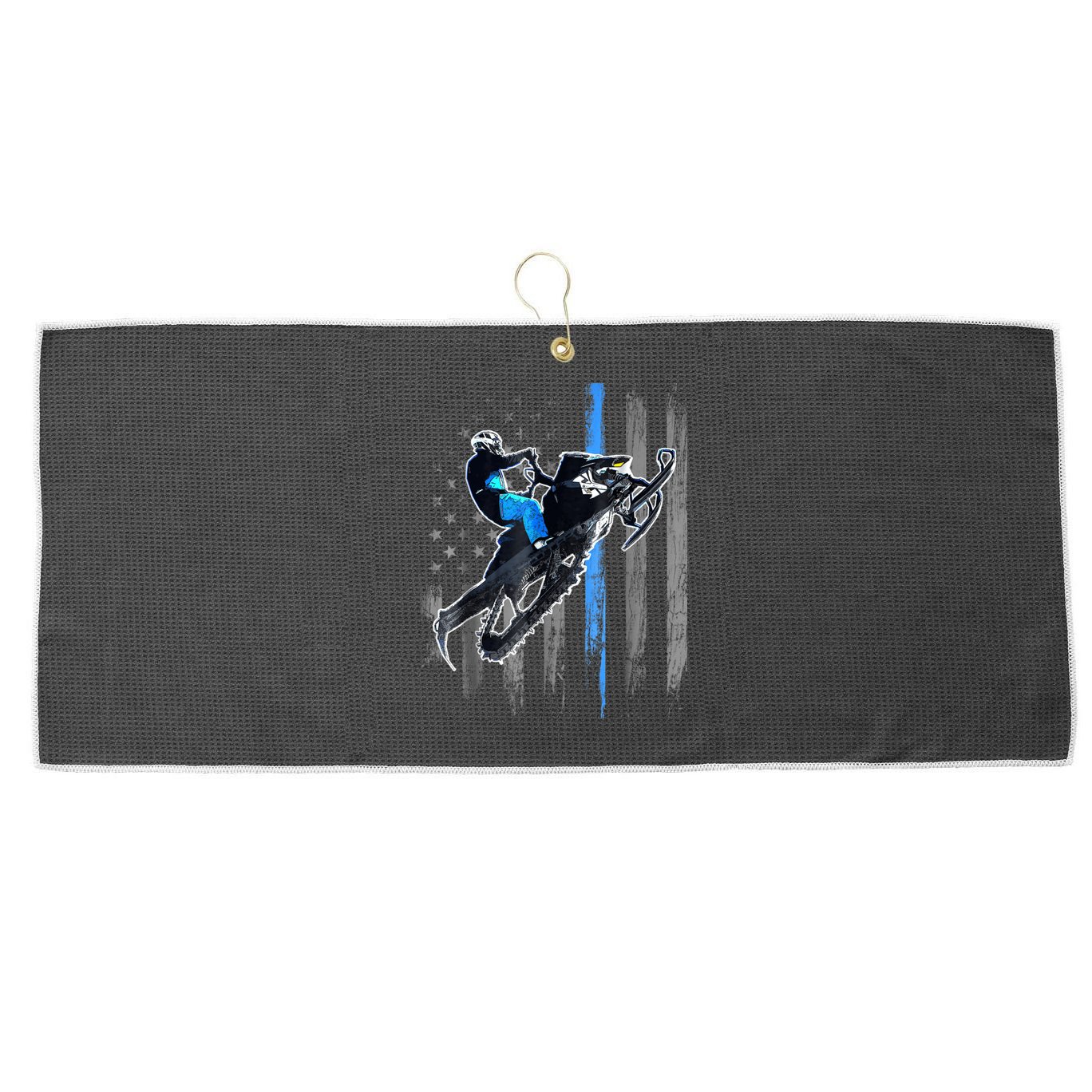 Snowmobile Riding American Flag Large Microfiber Waffle Golf Towel