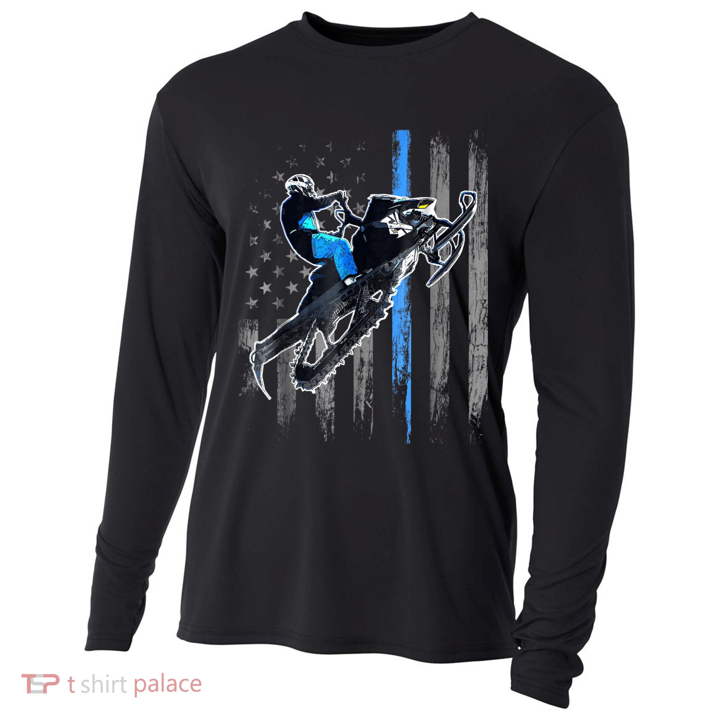 Snowmobile Riding American Flag Cooling Performance Long Sleeve Crew