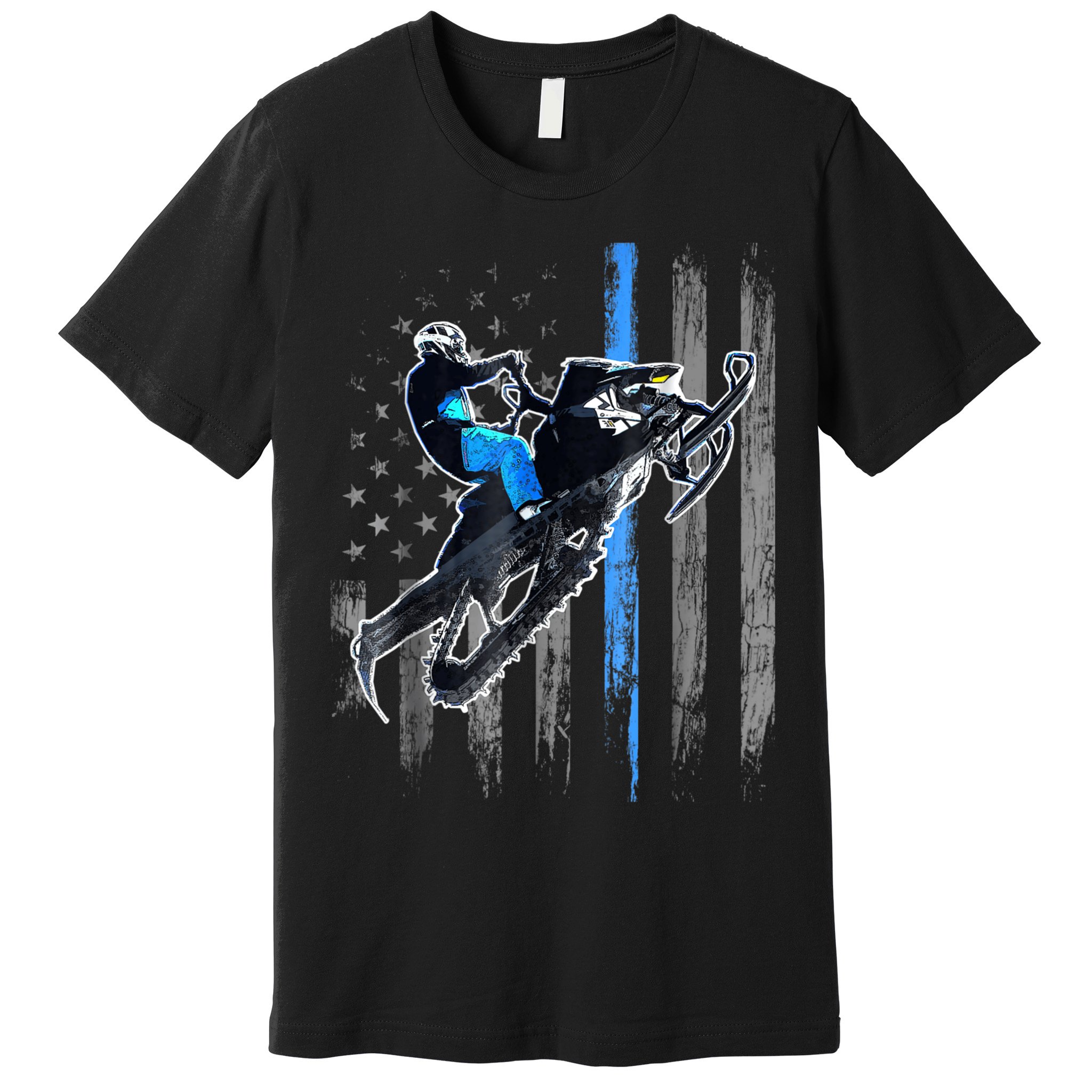 Snowmobile Riding American Flag Premium T-Shirt
