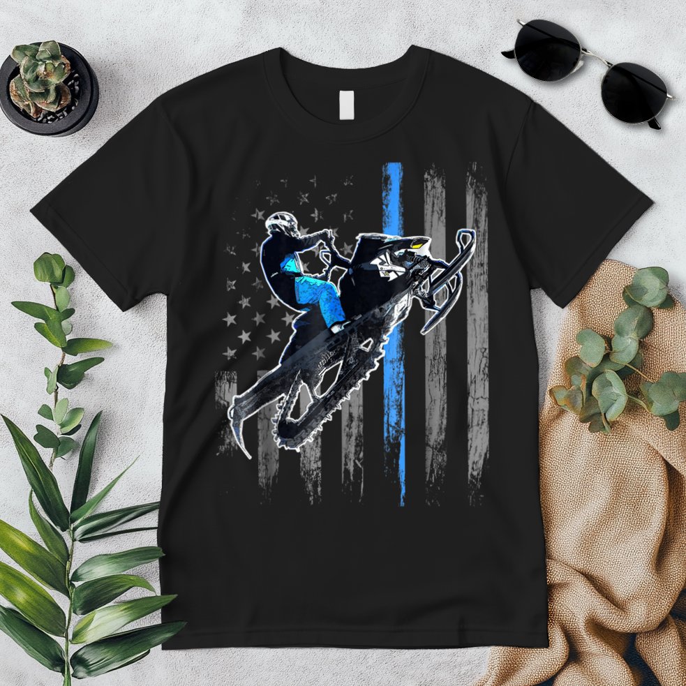 Snowmobile Riding American Flag Premium T-Shirt