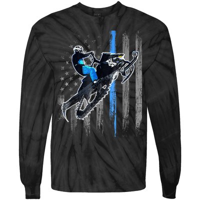 Snowmobile Riding American Flag Tie-Dye Long Sleeve Shirt