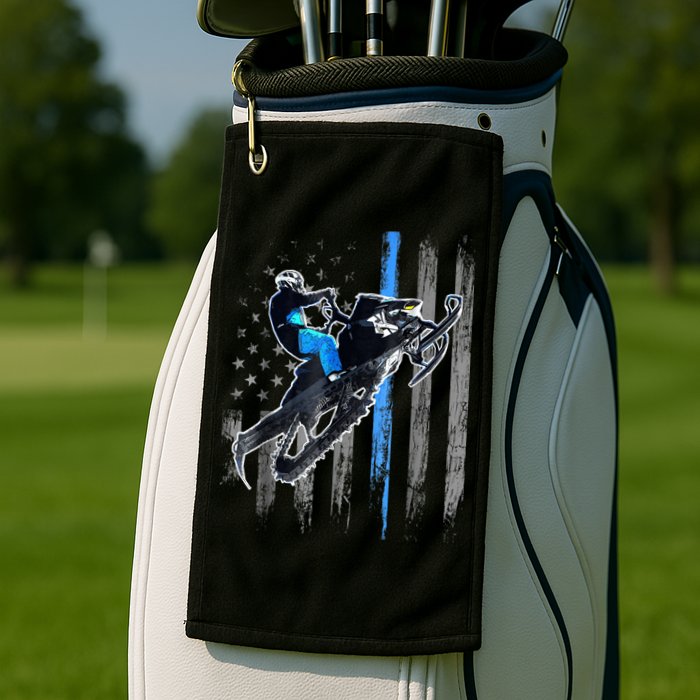 Snowmobile Riding American Flag Golf Towel