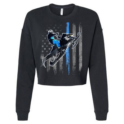 Snowmobile Riding American Flag Cropped Pullover Crew