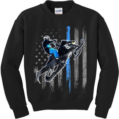 Snowmobile Riding American Flag Kids Sweatshirt
