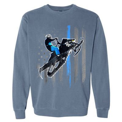 Snowmobile Riding American Flag Garment-Dyed Sweatshirt