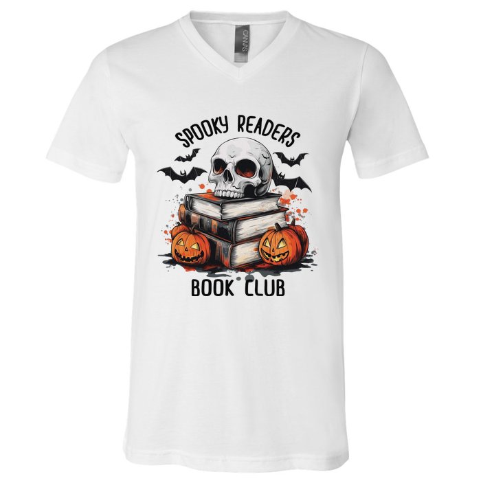 Spooky Reader Book Club Halloween Book Lover Bookworm V-Neck T-Shirt