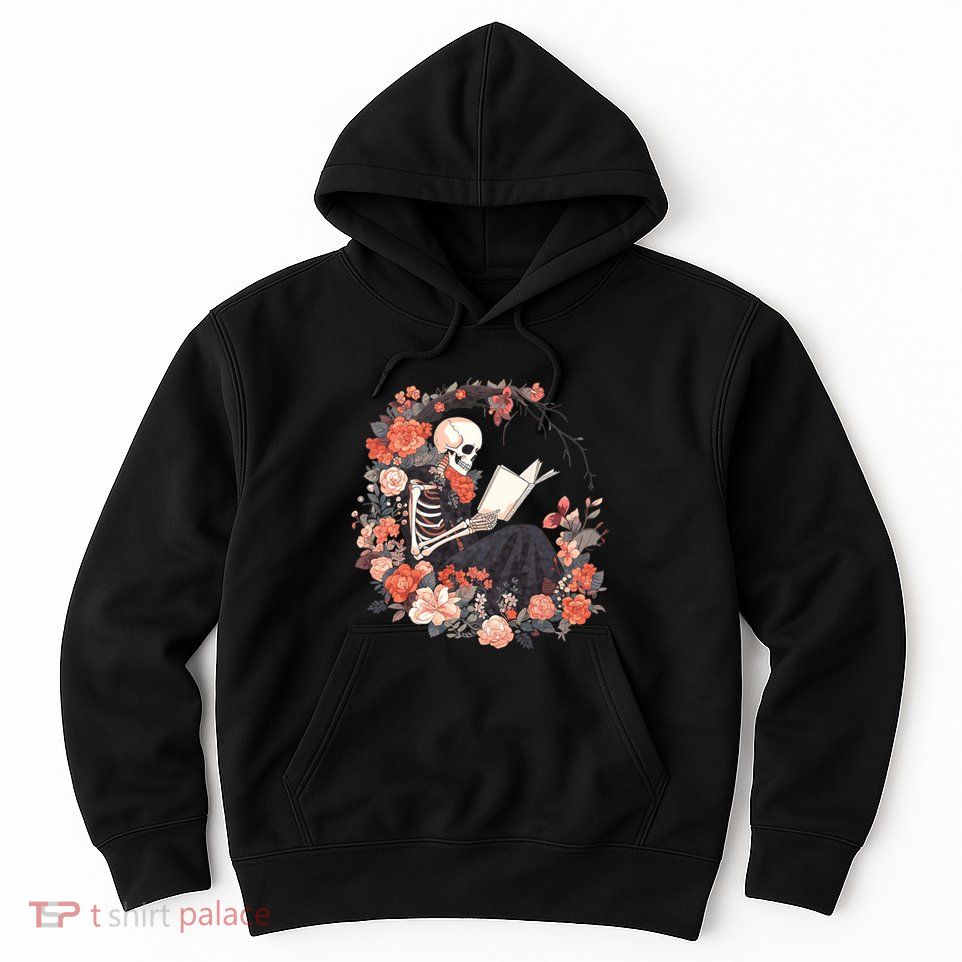 Skeleton Reading Book Lover Floral Flowers Bookish Bookworm Hoodie
