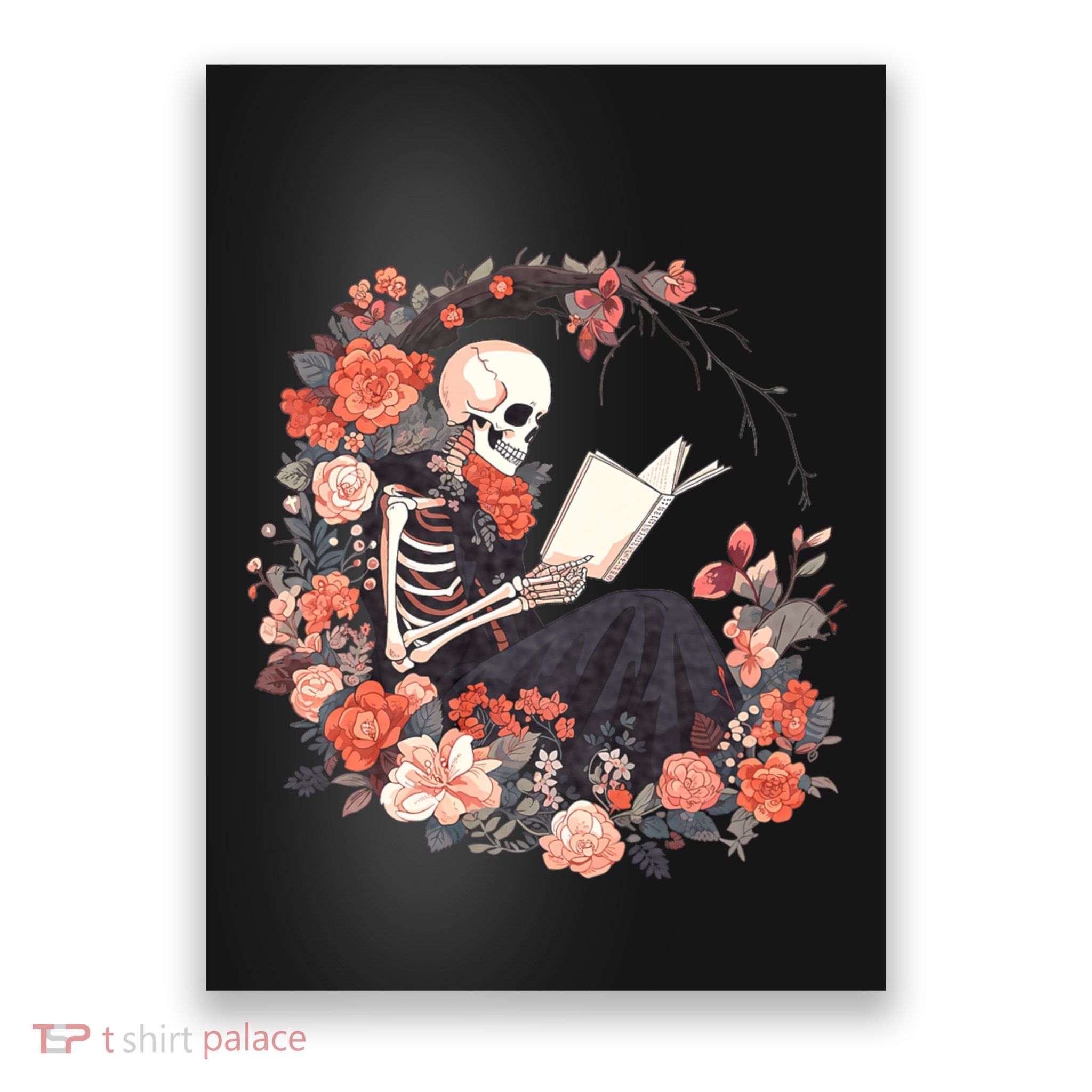 Skeleton Reading Book Lover Floral Flowers Bookish Bookworm Poster